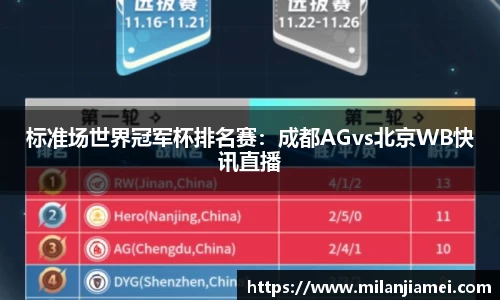 标准场世界冠军杯排名赛：成都AGvs北京WB快讯直播